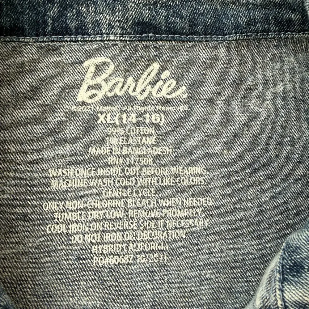 Barbie Girl Revolution Patch Denim Acid Wash Jean Jacket Size XL (14-16) Peace